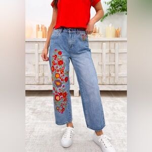 Uptown Funk Floral Embroidered Jeans NWT